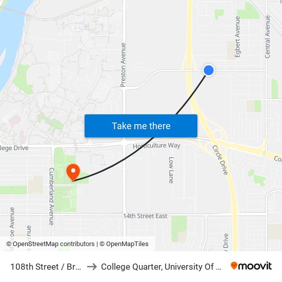 108th Street / Bryans Ave to College Quarter, University Of Saskatchewan map