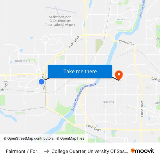 Fairmont / Forrester to College Quarter, University Of Saskatchewan map