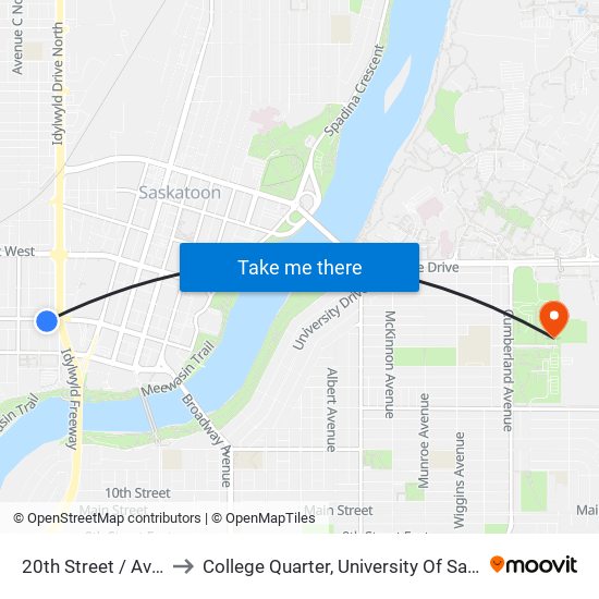 20th Street / Avenue B to College Quarter, University Of Saskatchewan map