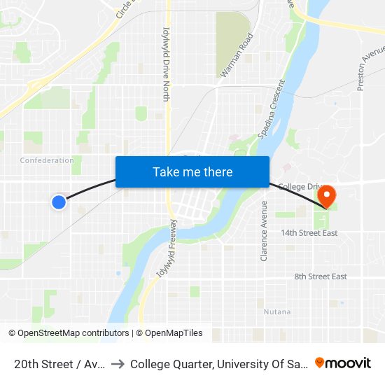 20th Street / Avenue Q to College Quarter, University Of Saskatchewan map