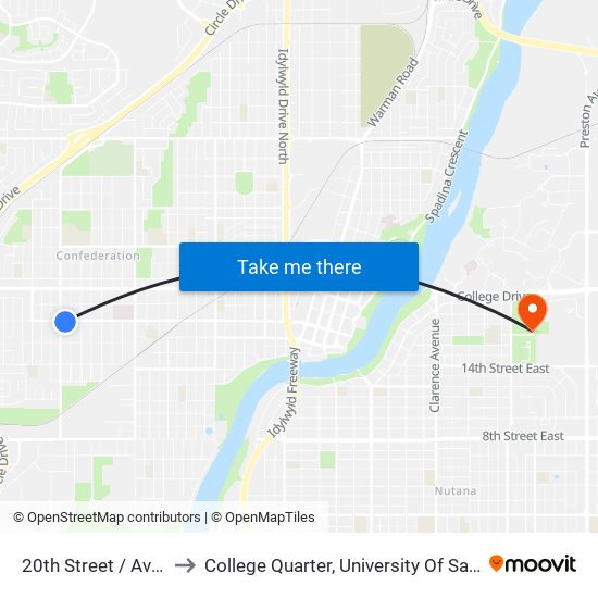 20th Street / Avenue W to College Quarter, University Of Saskatchewan map