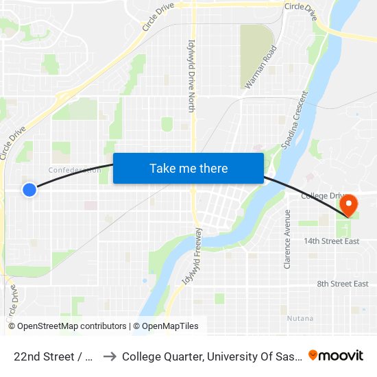 22nd Street / Witney to College Quarter, University Of Saskatchewan map