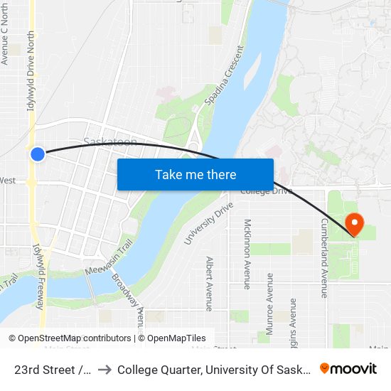 23rd Street / Wall to College Quarter, University Of Saskatchewan map