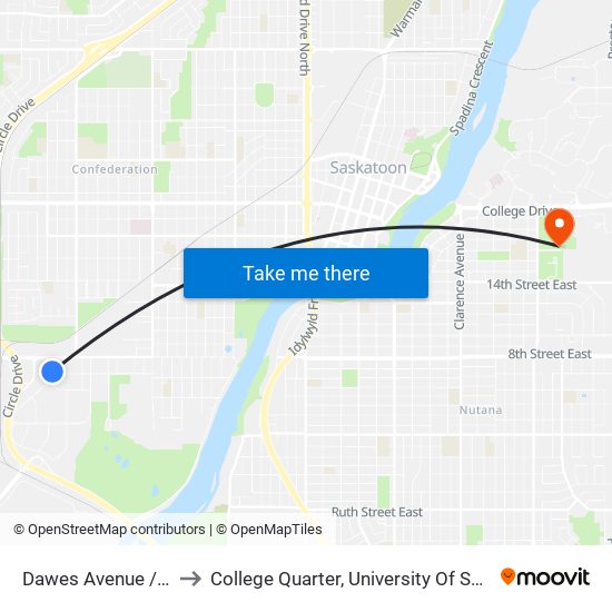Dawes Avenue / Dudley to College Quarter, University Of Saskatchewan map