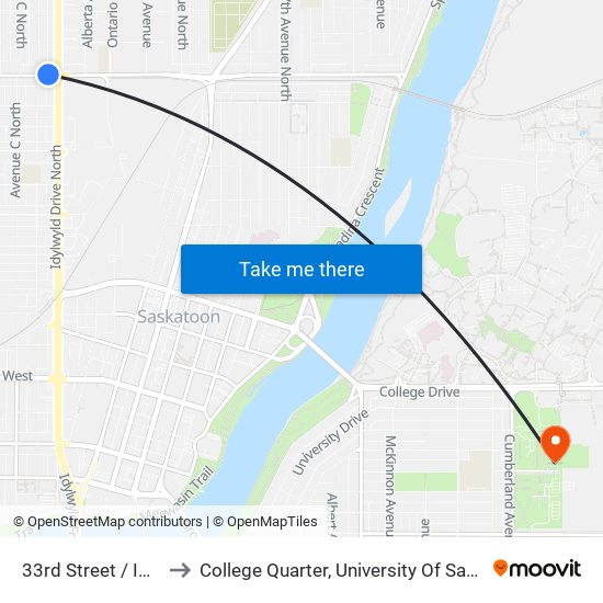 33rd Street / Idylwyld to College Quarter, University Of Saskatchewan map