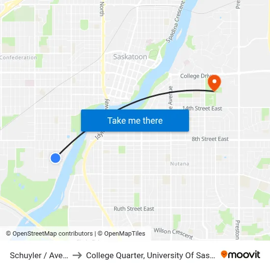 Schuyler / Avenue K to College Quarter, University Of Saskatchewan map