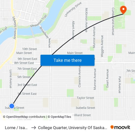 Lorne / Isabella to College Quarter, University Of Saskatchewan map