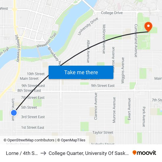 Lorne / 4th Street to College Quarter, University Of Saskatchewan map