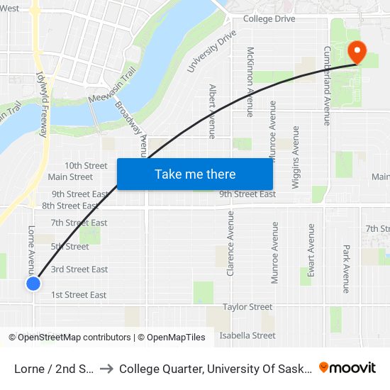 Lorne / 2nd Street to College Quarter, University Of Saskatchewan map