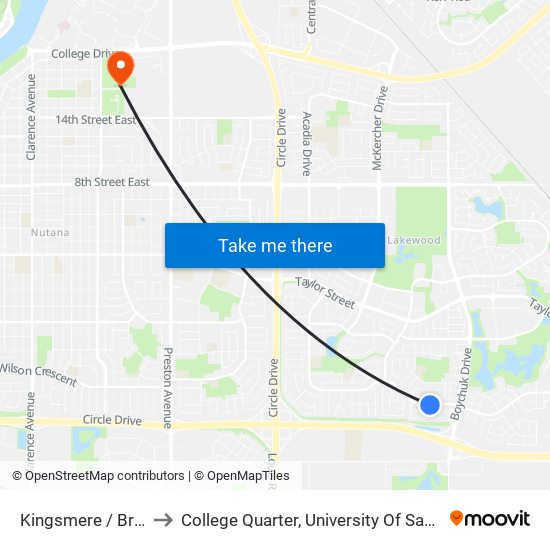 Kingsmere / Bronson to College Quarter, University Of Saskatchewan map