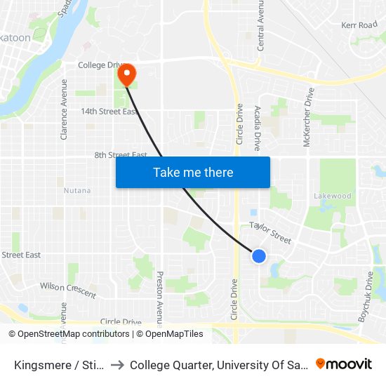 Kingsmere / Stillwater to College Quarter, University Of Saskatchewan map
