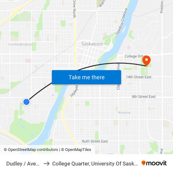 Dudley / Avenue R to College Quarter, University Of Saskatchewan map