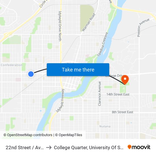 22nd Street / Avenue M to College Quarter, University Of Saskatchewan map