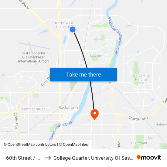 60th Street / Miners to College Quarter, University Of Saskatchewan map