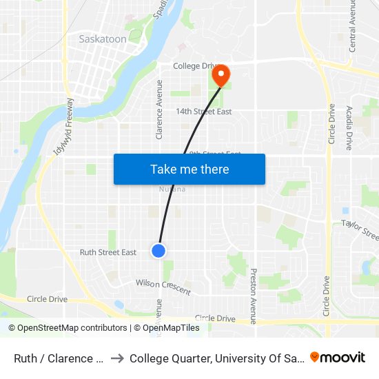 Ruth / Clarence Avenue to College Quarter, University Of Saskatchewan map