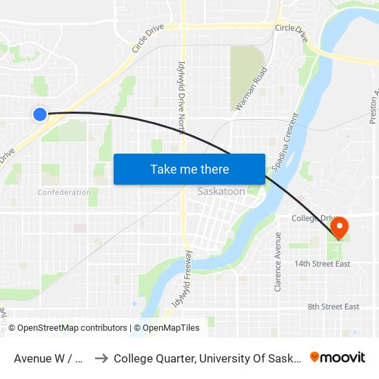 Avenue W / Byers to College Quarter, University Of Saskatchewan map