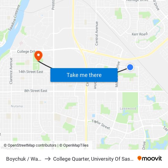 Boychuk / Waterloo to College Quarter, University Of Saskatchewan map