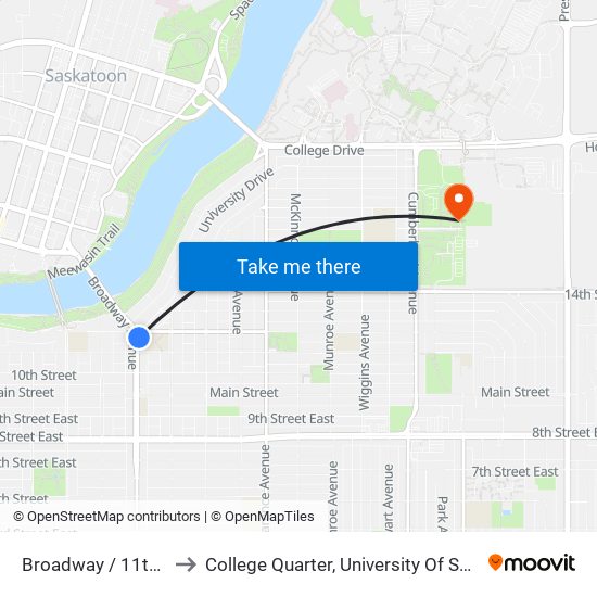 Broadway / 11th Street to College Quarter, University Of Saskatchewan map