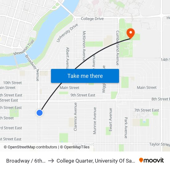 Broadway / 6th Street to College Quarter, University Of Saskatchewan map