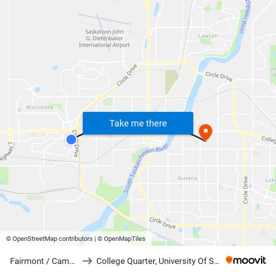 Fairmont / Camponi Exit to College Quarter, University Of Saskatchewan map