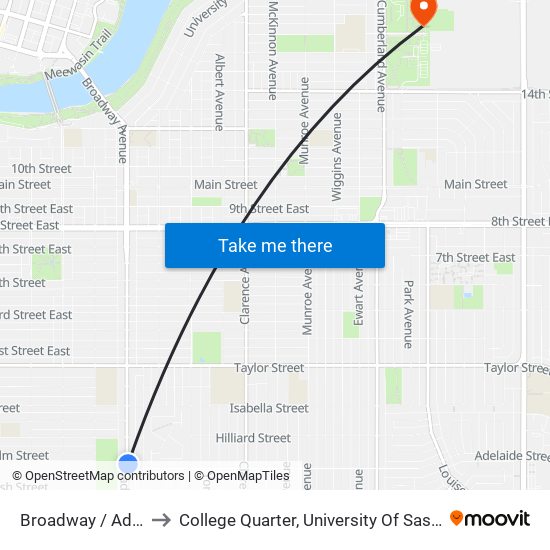 Broadway / Adelaide to College Quarter, University Of Saskatchewan map