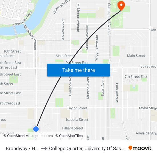 Broadway / Hilliard to College Quarter, University Of Saskatchewan map