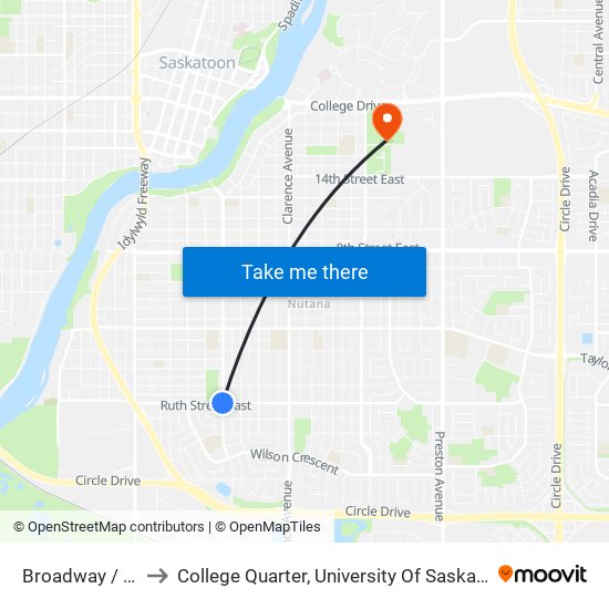 Broadway / Ruth to College Quarter, University Of Saskatchewan map