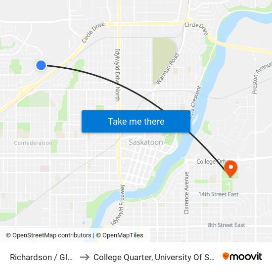 Richardson / Glenwood to College Quarter, University Of Saskatchewan map