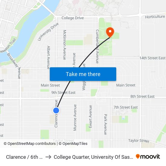 Clarence / 6th Street to College Quarter, University Of Saskatchewan map