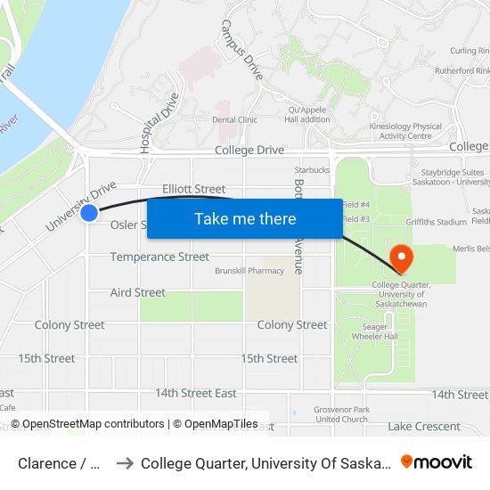 Clarence / Osler to College Quarter, University Of Saskatchewan map