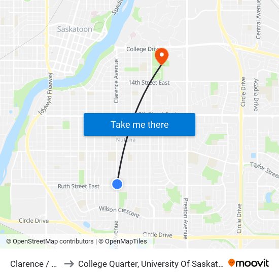 Clarence / Ruth to College Quarter, University Of Saskatchewan map