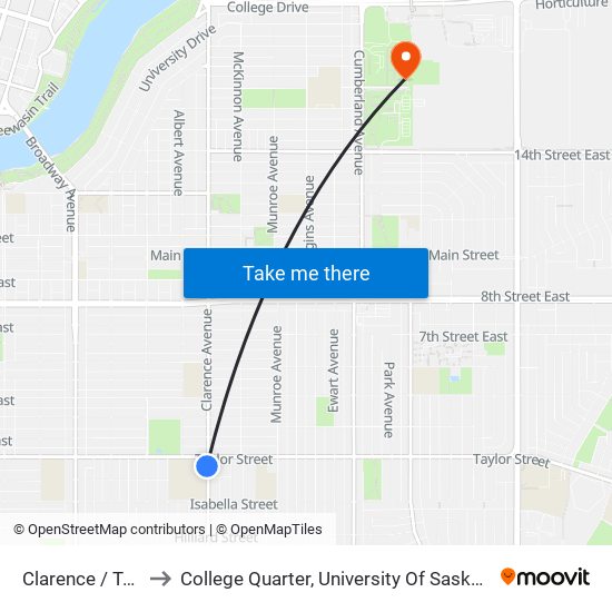 Clarence / Taylor to College Quarter, University Of Saskatchewan map