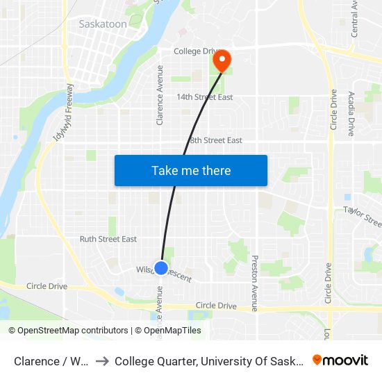 Clarence / Wilson to College Quarter, University Of Saskatchewan map