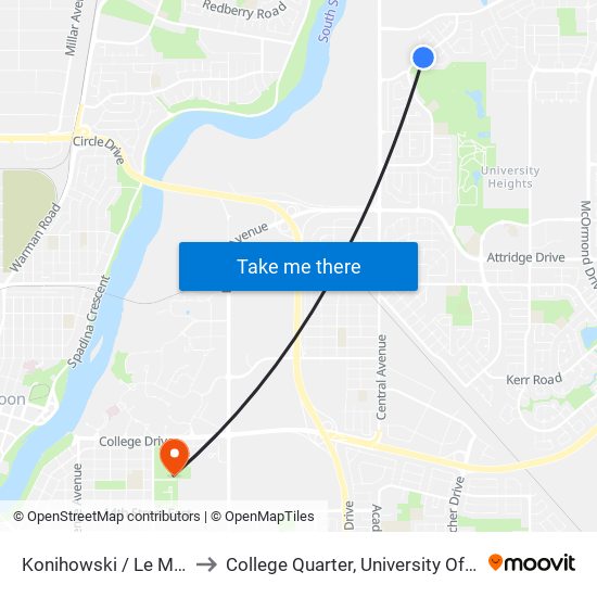 Konihowski / Le May (S/Leg) to College Quarter, University Of Saskatchewan map