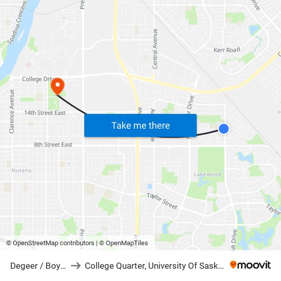 Degeer / Boychuk to College Quarter, University Of Saskatchewan map