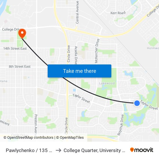 Pawlychenko / 135 Pawlychenko to College Quarter, University Of Saskatchewan map