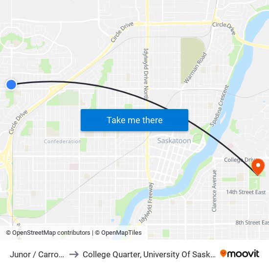 Junor / Carrothers to College Quarter, University Of Saskatchewan map