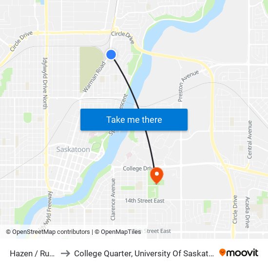 Hazen / Rupert to College Quarter, University Of Saskatchewan map