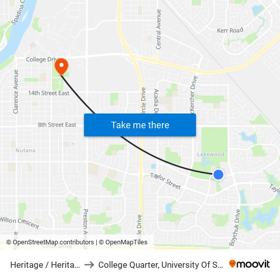 Heritage / Heritage View to College Quarter, University Of Saskatchewan map