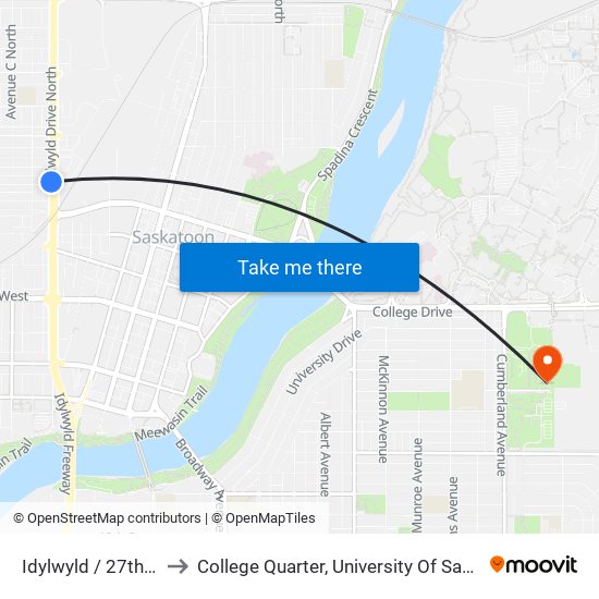 Idylwyld / 27th Street to College Quarter, University Of Saskatchewan map