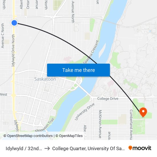 Idylwyld / 32nd Street to College Quarter, University Of Saskatchewan map