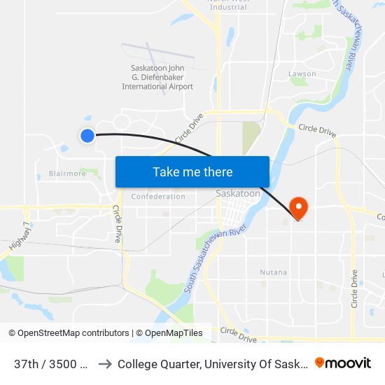 37th / 3500 Block to College Quarter, University Of Saskatchewan map