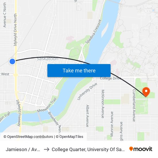 Jamieson / Avenue B to College Quarter, University Of Saskatchewan map