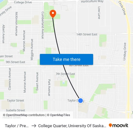 Taylor / Preston to College Quarter, University Of Saskatchewan map