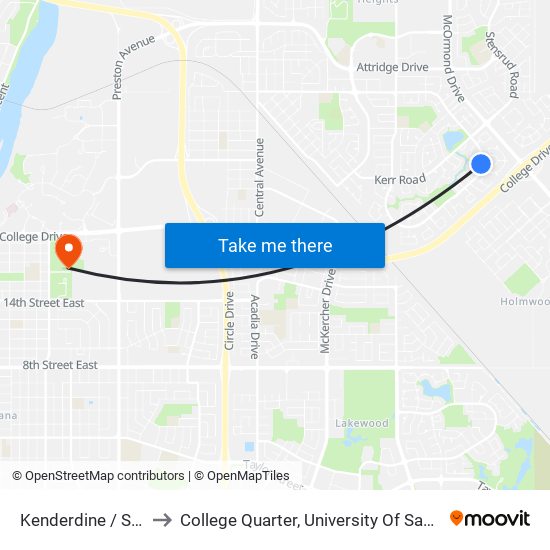 Kenderdine / Stodola to College Quarter, University Of Saskatchewan map