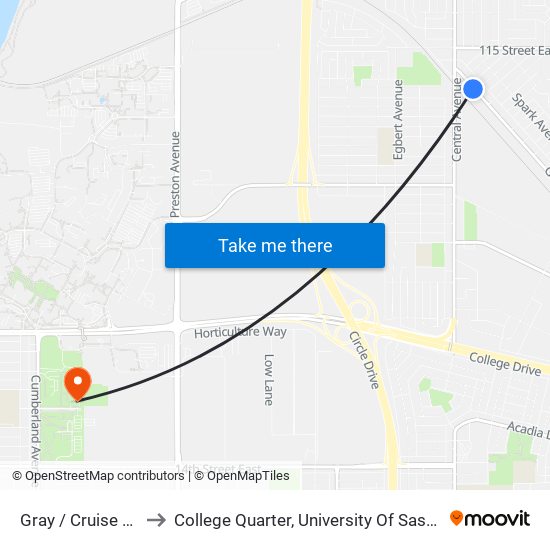 Gray / Cruise Street to College Quarter, University Of Saskatchewan map