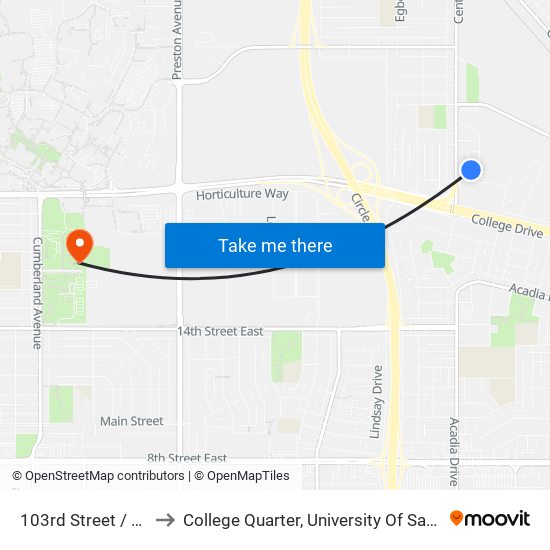 103rd Street / Central to College Quarter, University Of Saskatchewan map