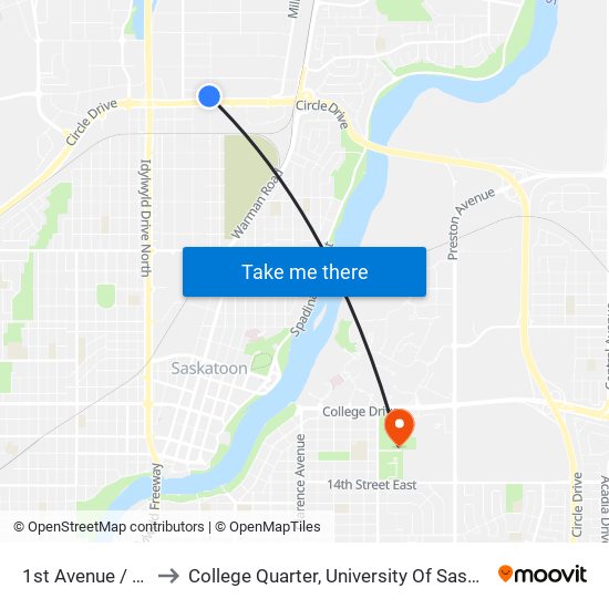 1st Avenue / Circle to College Quarter, University Of Saskatchewan map