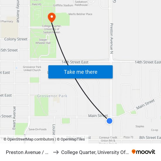 Preston Avenue / Main Street to College Quarter, University Of Saskatchewan map