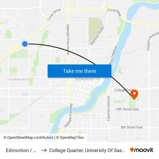 Edmonton / Co-Op to College Quarter, University Of Saskatchewan map